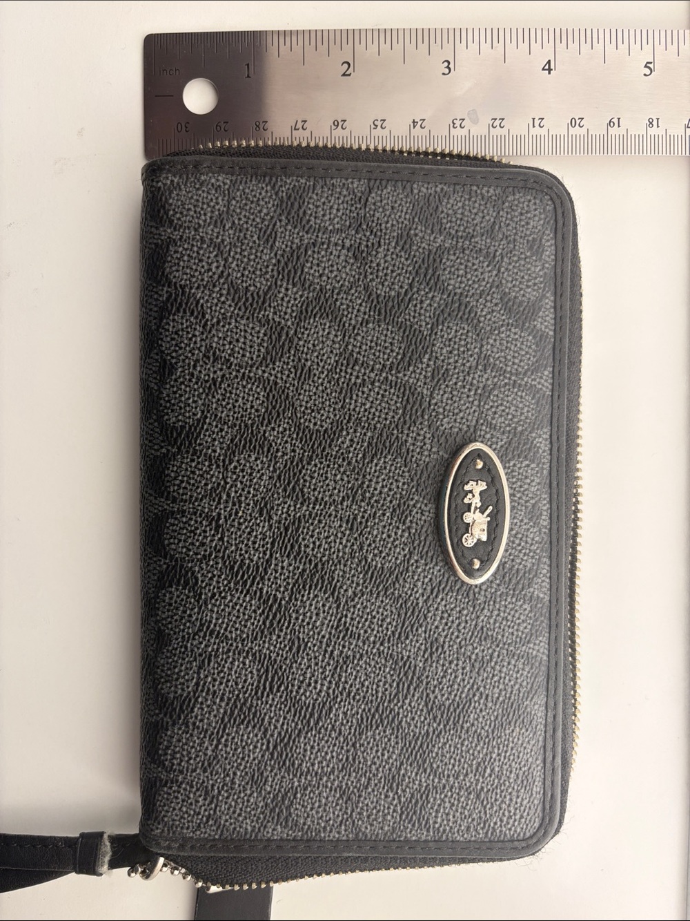 Coach Black Signature Zip-Around Wallet with Silver Logo